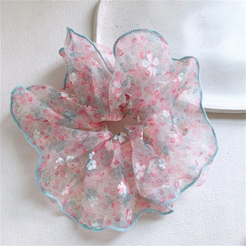 

2025 Summer Cute Gauze Floral Scrunchies Women Girl Elastic Hair Band Accessories Tie Hair Ring Rope Headdress Headwear Ornament