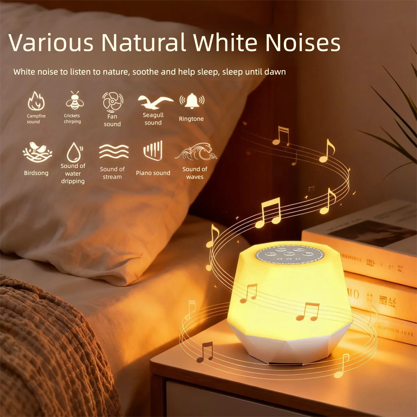 RGB Night Light with White Noise Machine 10 Nature Sounds 1200mAh Battery Portable Baby Sleep Soother & Adult Relaxation Aid