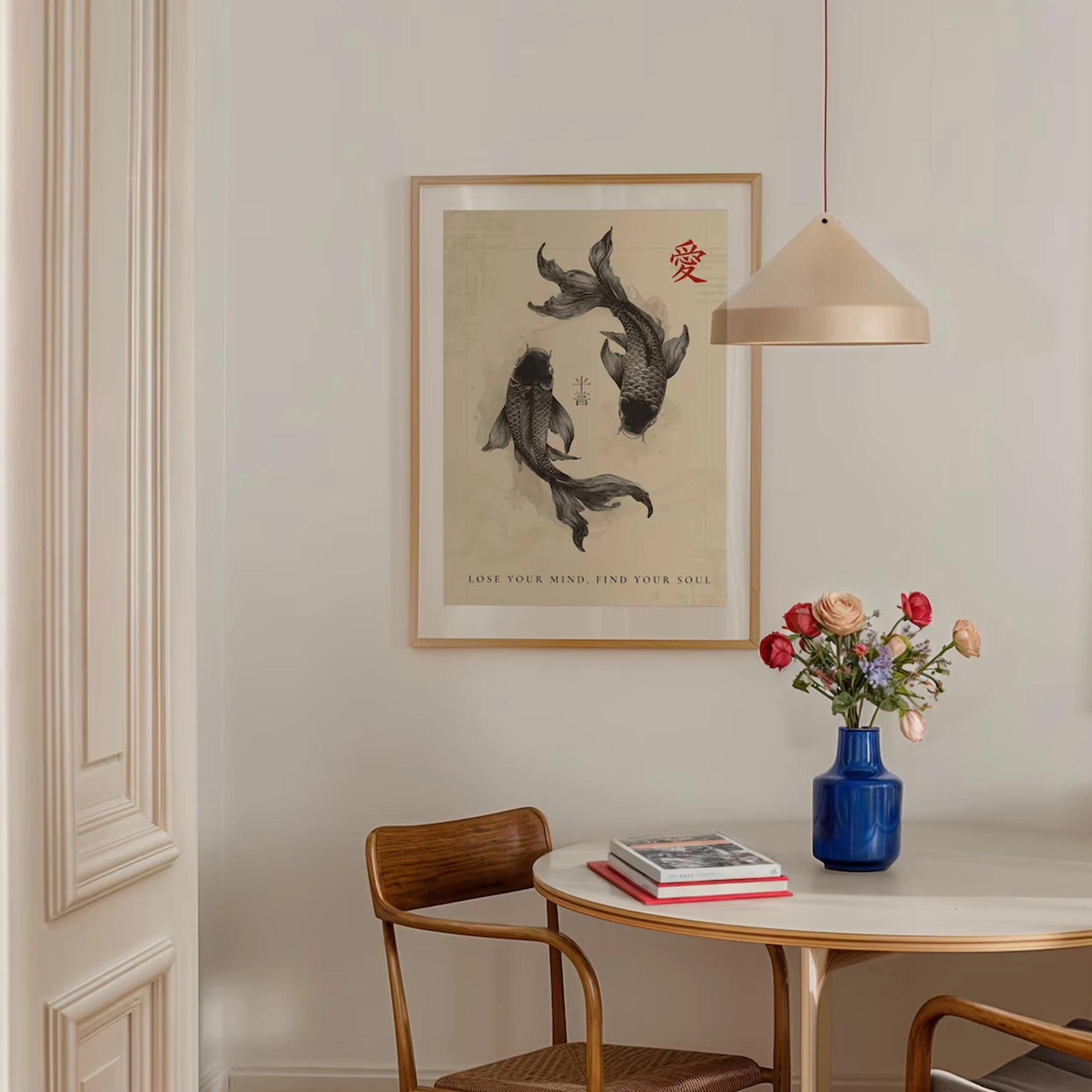 Retro Japanese Aesthetic  Black Koi Fish Wall Art Print Canvas Painting Poster Picture For Living Room,Bedroom Home Decor