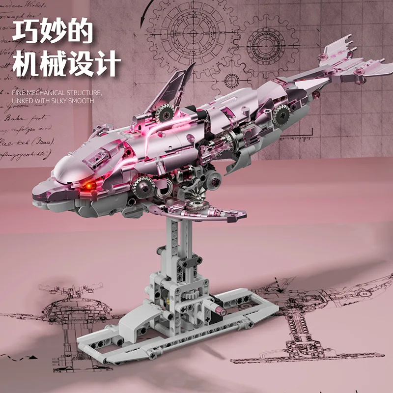 888 pçs modelo de golfinho mecânico blocos de construção kit série animal articulações móveis criatividade montado brinquedo ornamento criança presente natal