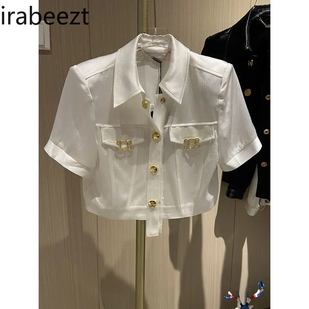 

Summer European Goods French Acetic Short White Suit Jacket Female Temperament High-grade Short-sleeved Top Casual Blouses