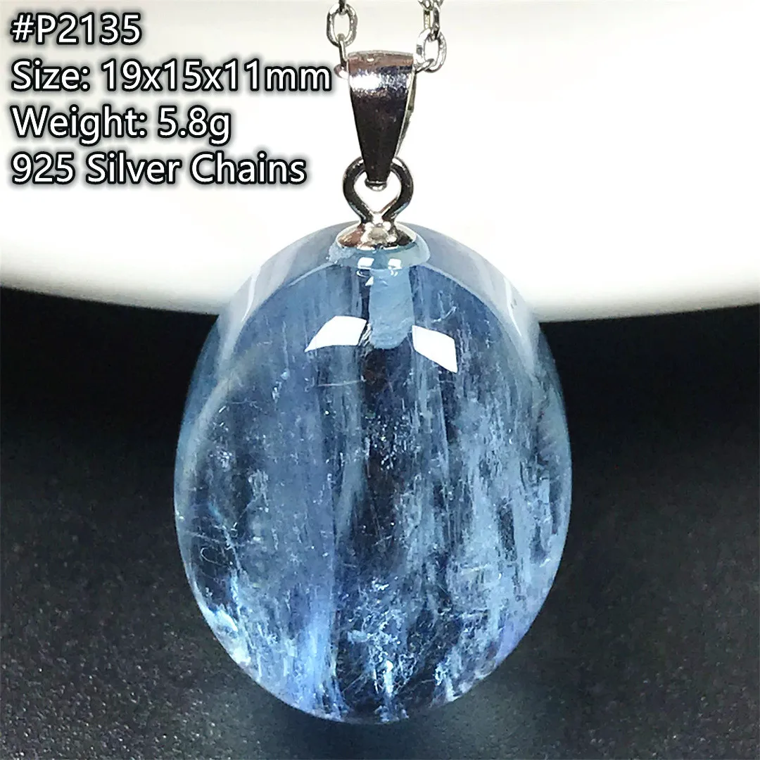 Natural Ocean Blue Aquamarine Stone Pendent Necklace Silver Chains For Women Men Healing Wealth Gift Crystal Beads Jewelry AAAAA