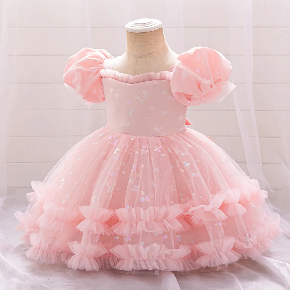 Toddler Ceremony 1st Birthday Tutu Dress For Baby Girl Clothes Short Sleeve Princess Dress Girls Dresses Lace Baptism Party Gown