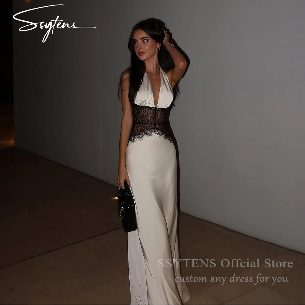

SSYTENS Sexy Lace Evening Dressed Halter Mermaid Modern Special Occasion Dresses Open Back White Celebrity Prom Gowns Customized