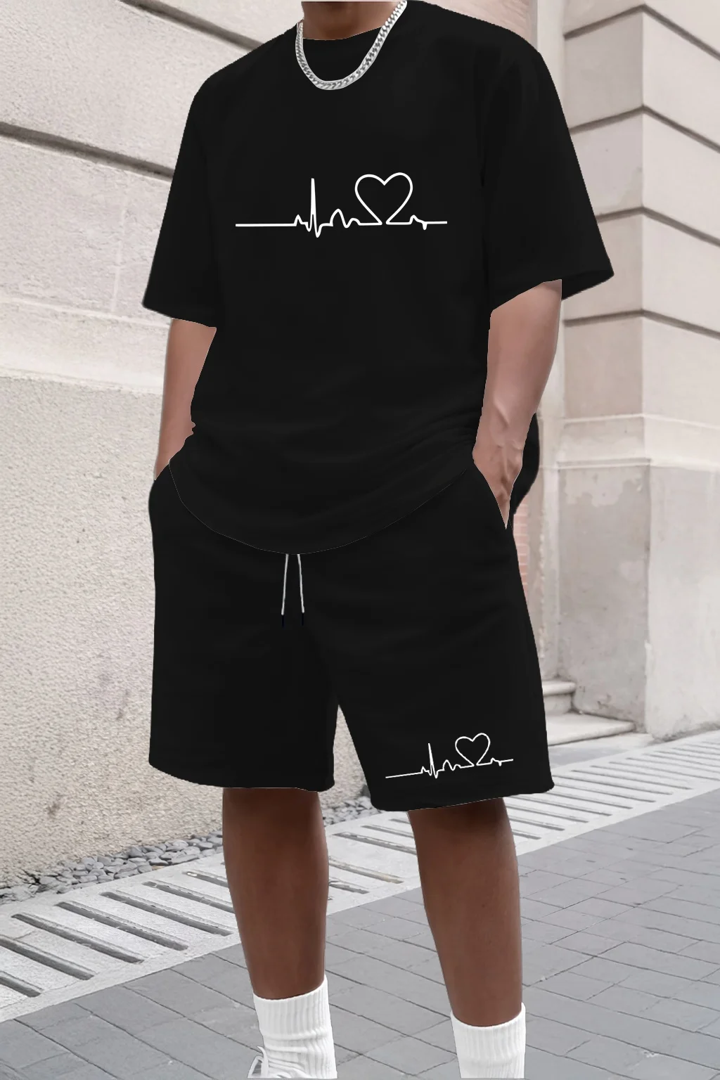 

Heart Print T-shirt Short Sleeve Crew Neck Casual Summer Summer Short Sleeved Harajuku Streetwear Tops Tees Aesthetic Suit