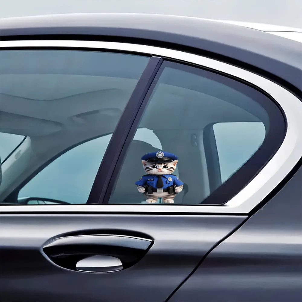 Adorable Police Cat Car Stickers Cute Cartoon with Blue Uniform & Badge Durable Decals for Cars Motorcycles Notebooks