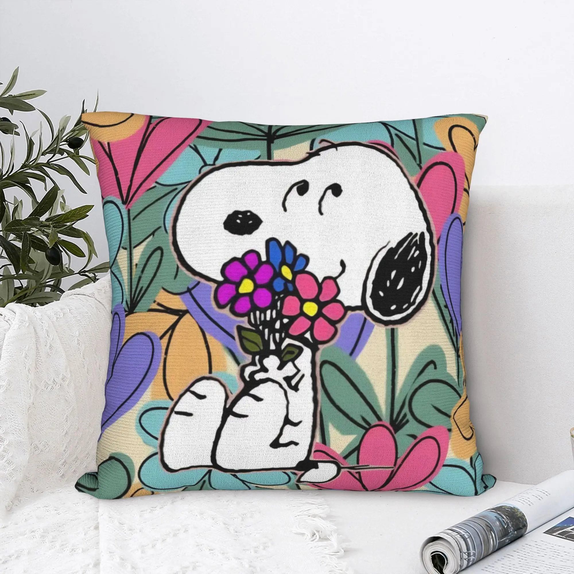 Kawaii Anime S-Snoopys Square Pillow Case  Cushion Cover Custom Zippered Decorative Pillowcase for Seat 45x45cm