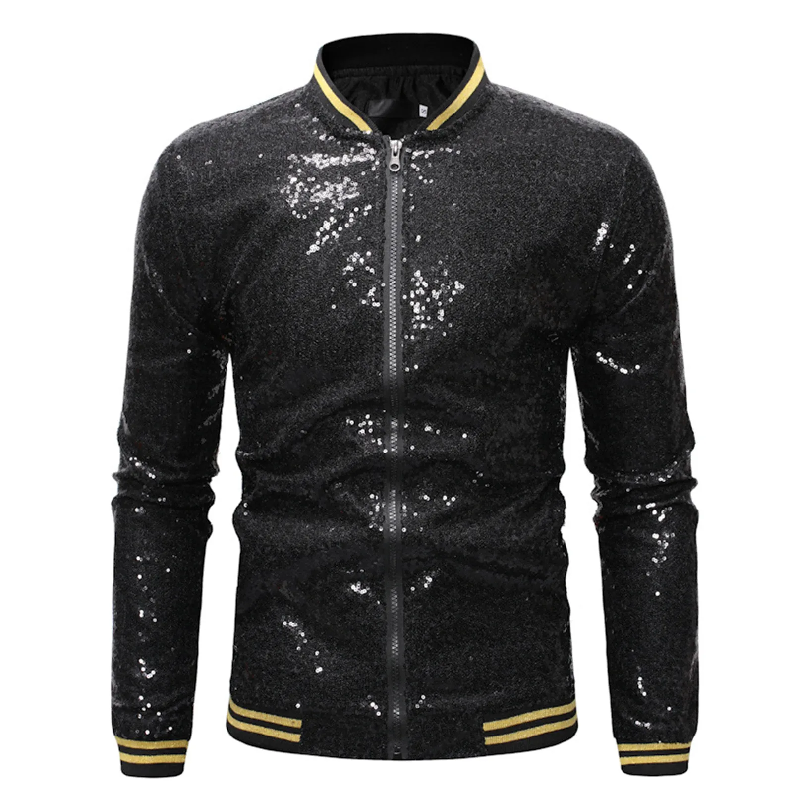 

Men Black Sequin Varsity Jackets Fashion Night Club DJ Stage Performance Wedding Party Jacket Coat Jacket Bomber Male Streetwear