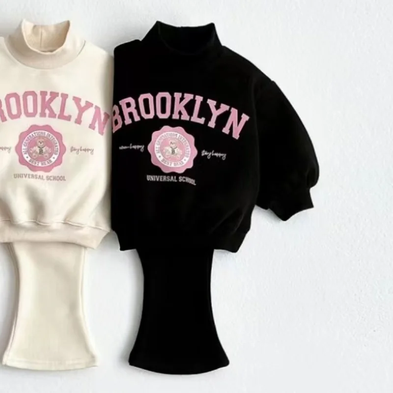 TZ230203 الكورية نمط طفل رضيع قلنسوة بسحاب مع إلكتروني طباعة وسراويل متوهج عارضة الخريف الشتاء الزي مجموعة للأطفال