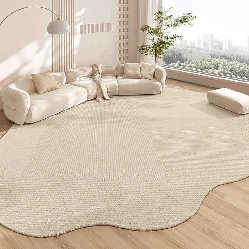 VIKAMA Irregular Shaped Area Carpet, Minimalist Beige Soft Non Slip Floor Mat Suitable For Living Room, Bedroom, Home Decoration