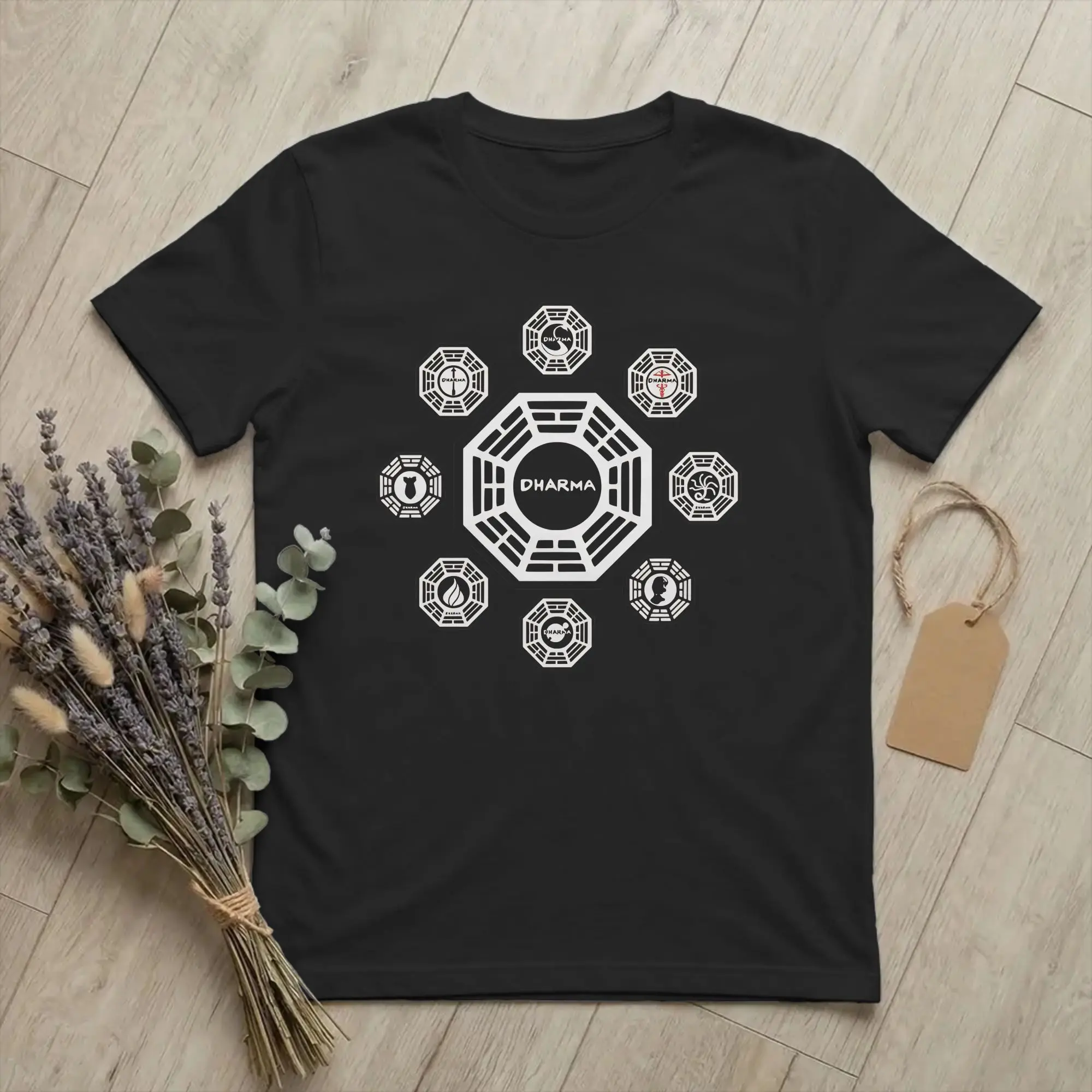 Men's T-Shirt Dharma Initiative Logo Lost Fashion Cotton Tee Shirt Short Sleeve TV Show T Shirts Crew Neck Clothes New Arrival