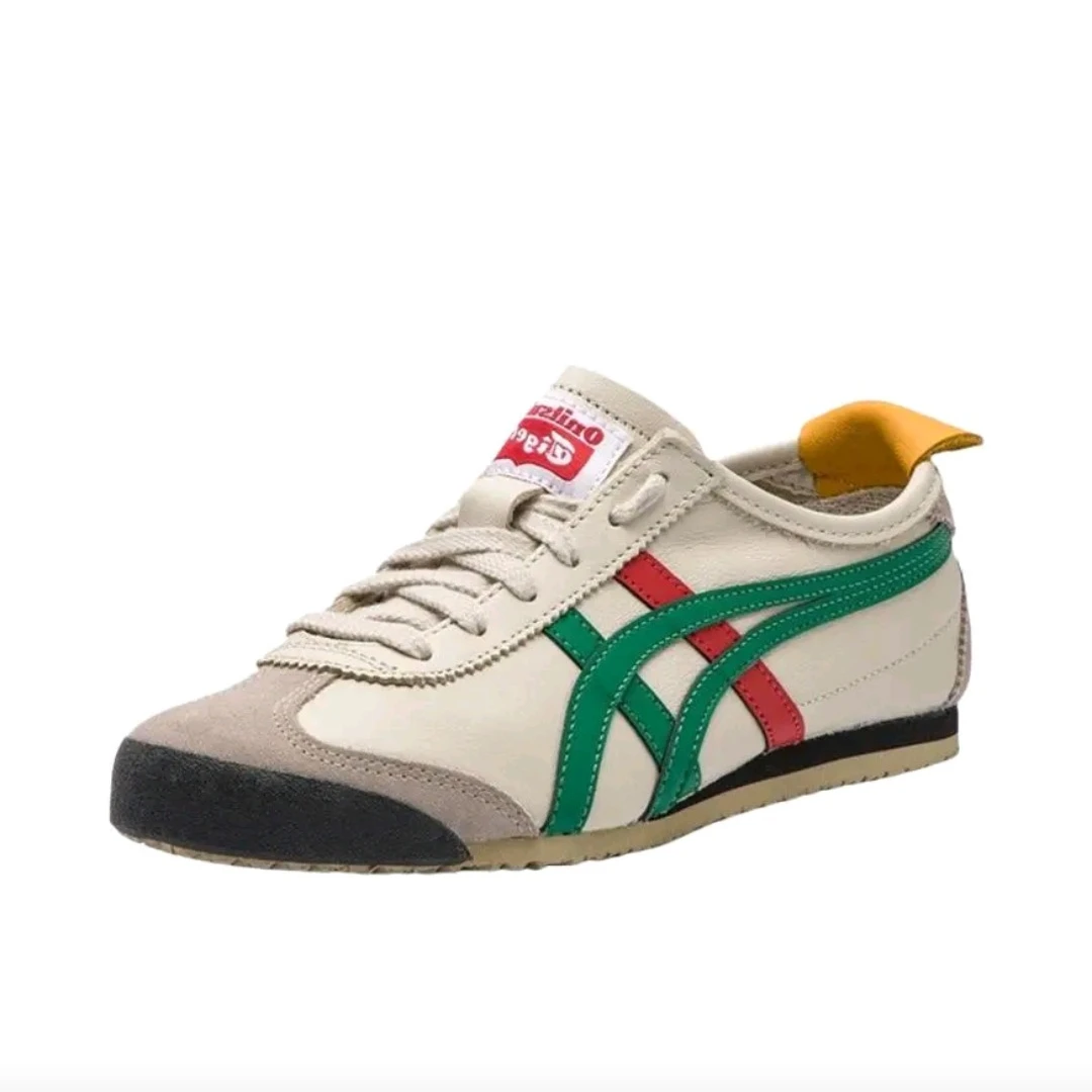 أحذية Onitsuka Tiger MEXICO 66 للرجال والنساء للتزلج، طراز قديم، أحذية رياضية متينة، بيج/أخضر #2