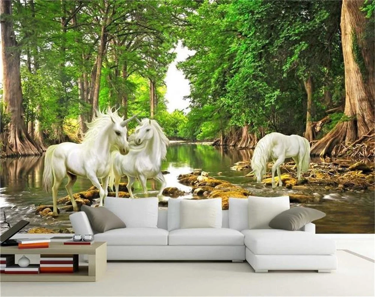 beibehang Custom 3d photo wallpaper 3d wall mural Blue sky rainbow waterfall white horse animal landscape paintings 3d wallpaper