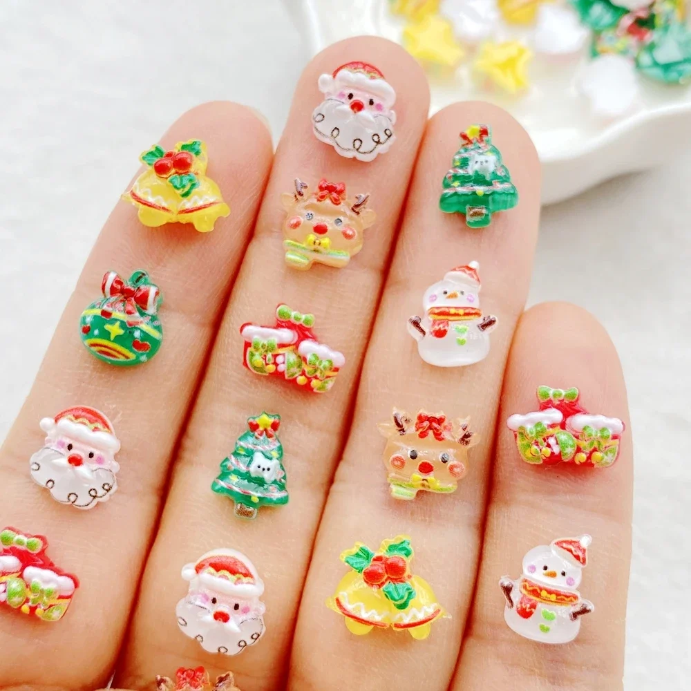 50pcs résine coloré noël Nail Art décor père noël bonhomme de neige feuilles de fruits baguette magique Flatback strass bricolage Scrapbook décor