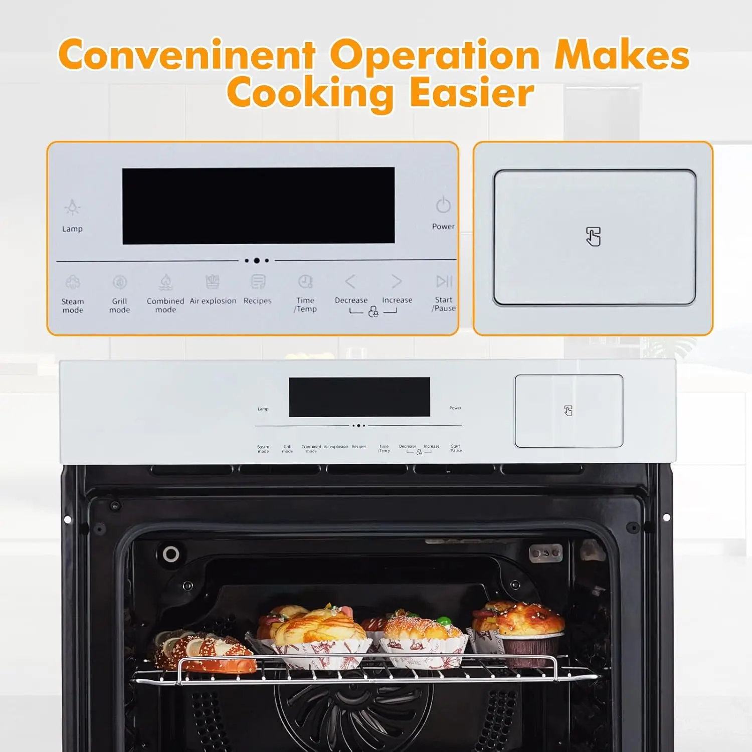 Forno com 4 funções de cozimento e 102 receitas automáticas, forno de parede única com capacidade de 2,5 pés cúbicos com limpeza automática, descongelar..., 24" Bui