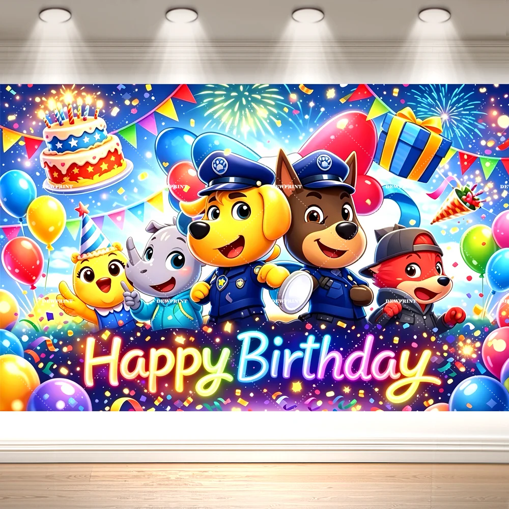 Dewprint S-Sheriff L-Labrador Birthday BackdropPolice Dog Kids Birthday Party Decor Banner Photo Booth Background Party Supplies