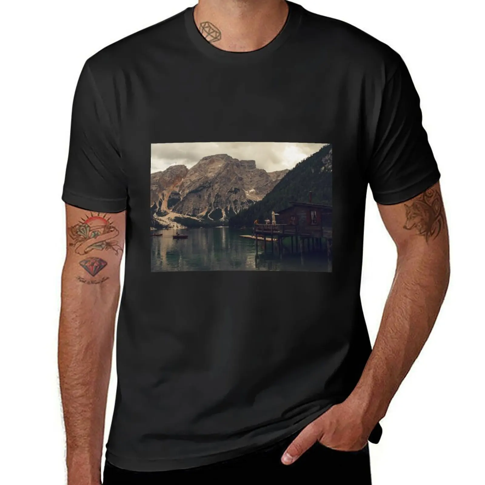 lake of Braies in autumn T-Shirt customs design your own graphics cute clothes mens graphic t-shirts