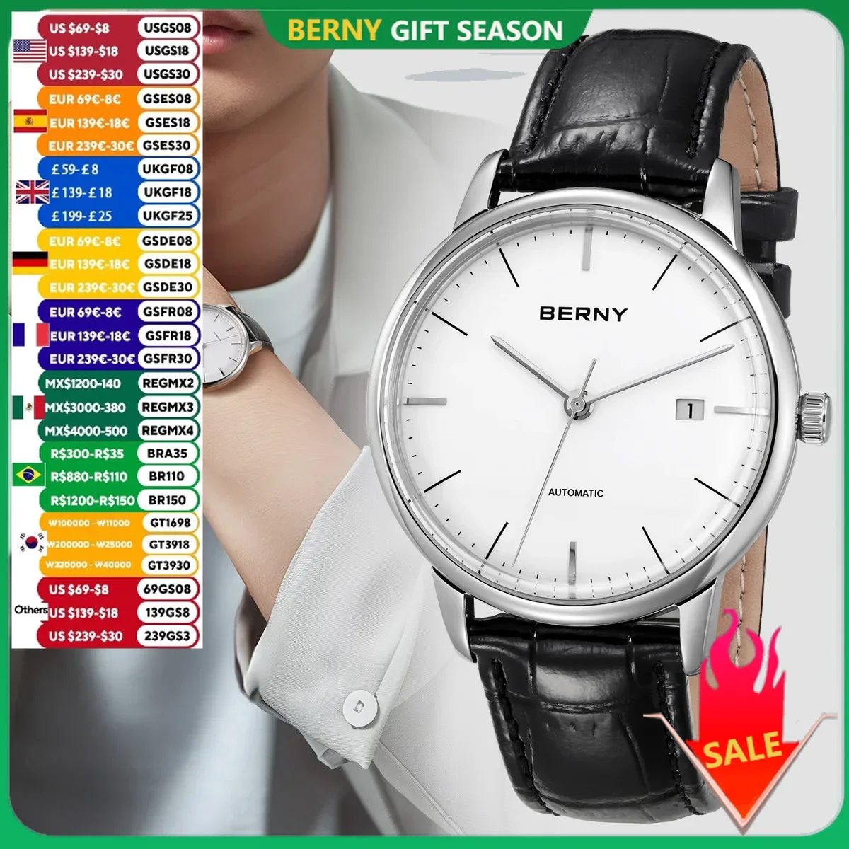 BERNY Automatic Watches for Men Mechanical Luxury Man Watch MIYOTA 9015 Date Minimalistic Wristwatch Male Clock 5ATM Waterproof