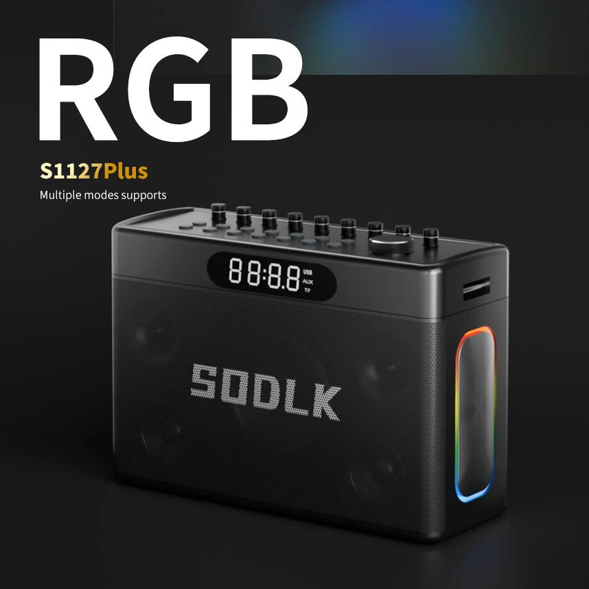 Sodlk s1127 plus 300w máquina de karaokê alto-falante portátil ao ar livre com 2 microfones sem fio suporta microfone aux otg ao vivo para festa