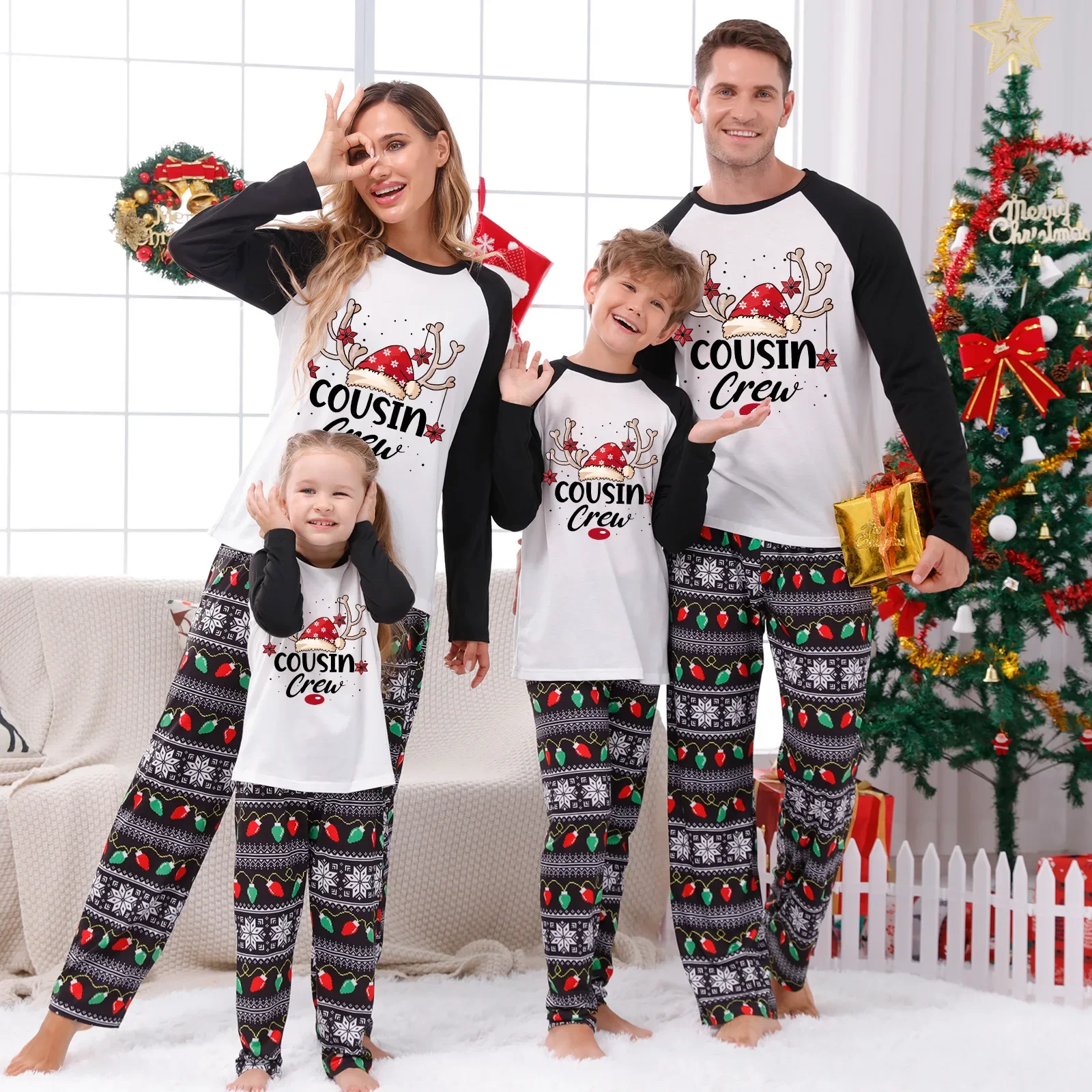 

Xmas Look Family Matching Outfits Letter Print Christmas Pyjamas Adults Kids 2 Pieces Suit Pajamas Full Sleeve O Neck Sleepwear