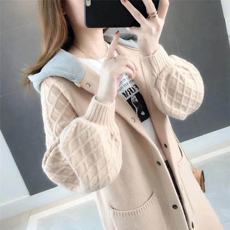 

Loose Coat Sweater Women's Autumn Winter 2022 New Wear Out Miss Windbreakers Medium Long Knitting Cardigan Student Jacket