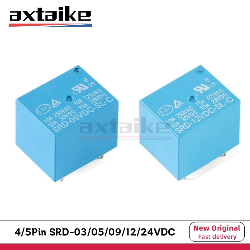 5PCS Relays SRD- 03V 05V 06V 09V 12V 24V 48V DC -SL-A -SL-C SRD-05VDC-SL-C SRD-12VDC-SL-C Normally Open/Closed 10A 250VAC 4/5Pin