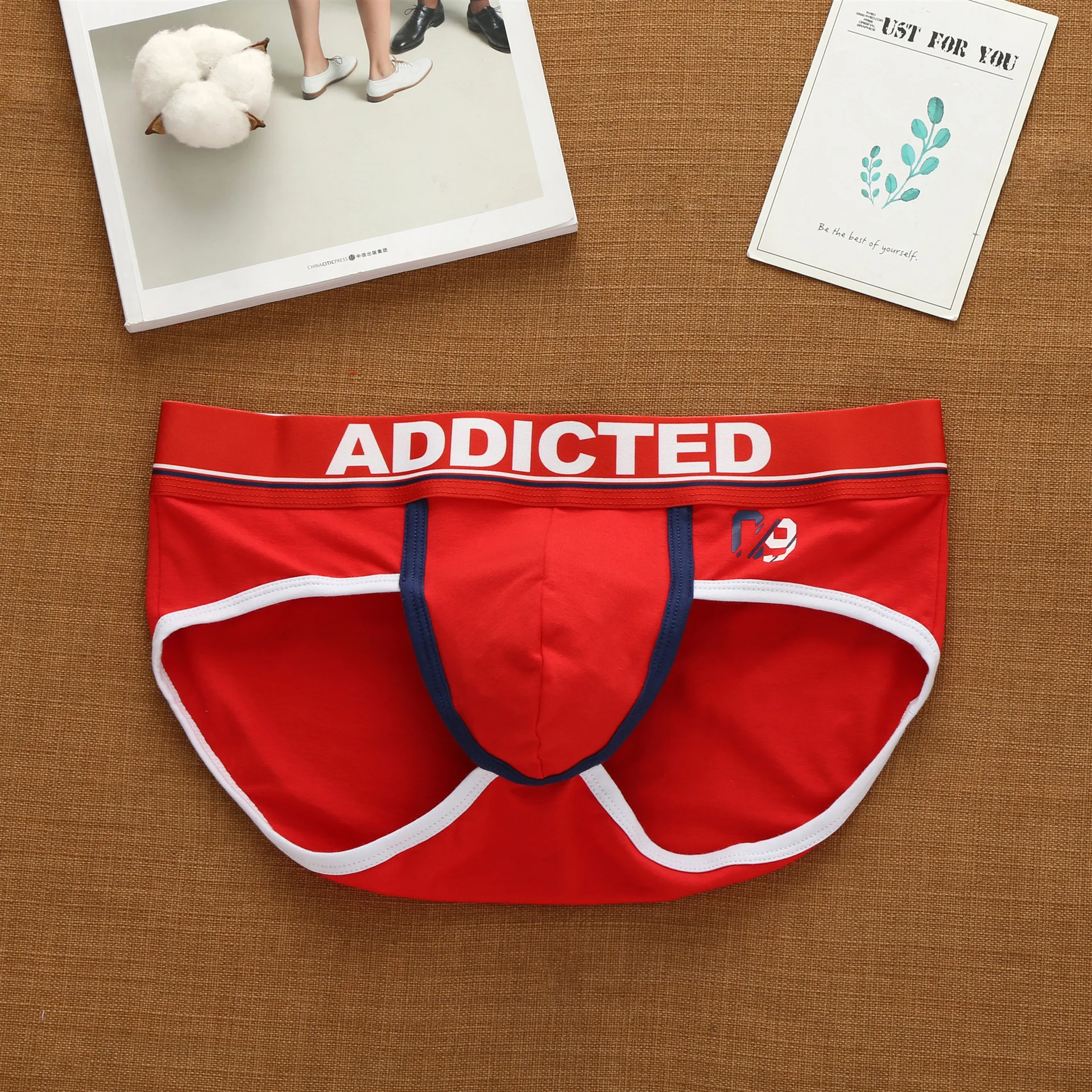 addicted men's Korean letter pure cotton low waist underwear elastic fashion trend briefs