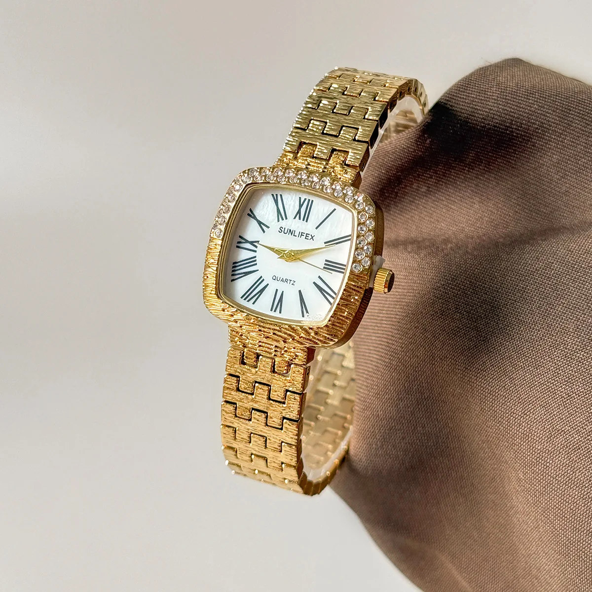 KAIRIS Women's Luxury Square Watch Crystal Bezel Roman Numeral Dial Silver Bracelet Quartz Wristwatch Jewelry Gift