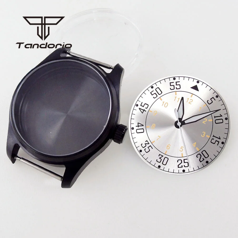 Schwarz pvd edelstahl 20bar 39mm pilot uhrengehäuse saphirglas zifferblatt zeiger set fit nh34 nh35 nh36 eta2824 pt5000 werk