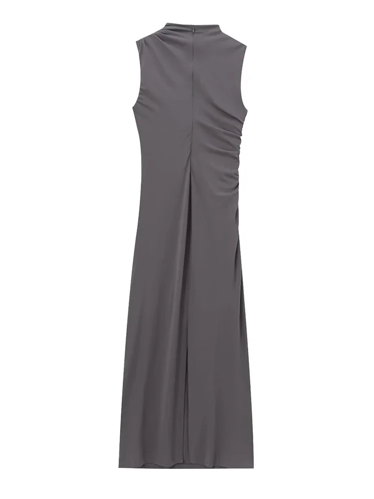 فستان Willshela للسيدات ذو ثنيات وسحاب خلفي متوسط الطول عتيق برقبة دائرية بدون أكمام فساتين نسائية أنيقة