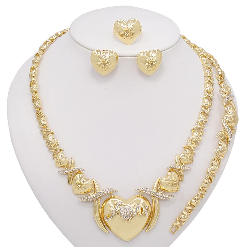 

Женский комплект украшений из 18-каратного золота, свадебные серьги в форме сердца, романтические подарочные украшения