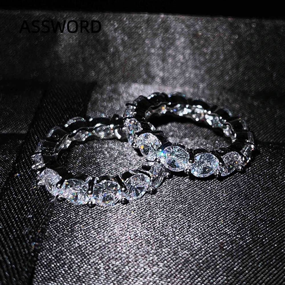 925 Sterling Silver Round Cubic Zirconia Band Ring Sparkling Full Paved Stackable Wedding Ring Luxury Jewelry Gift for Women