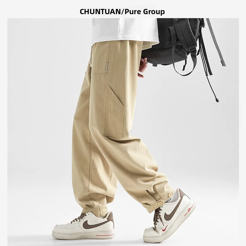 

Japanese Street Style Straight Leg Workwear Pants Men Summer New Loose Long Trousers Khaki Casual Sweatpants Youth Fashion