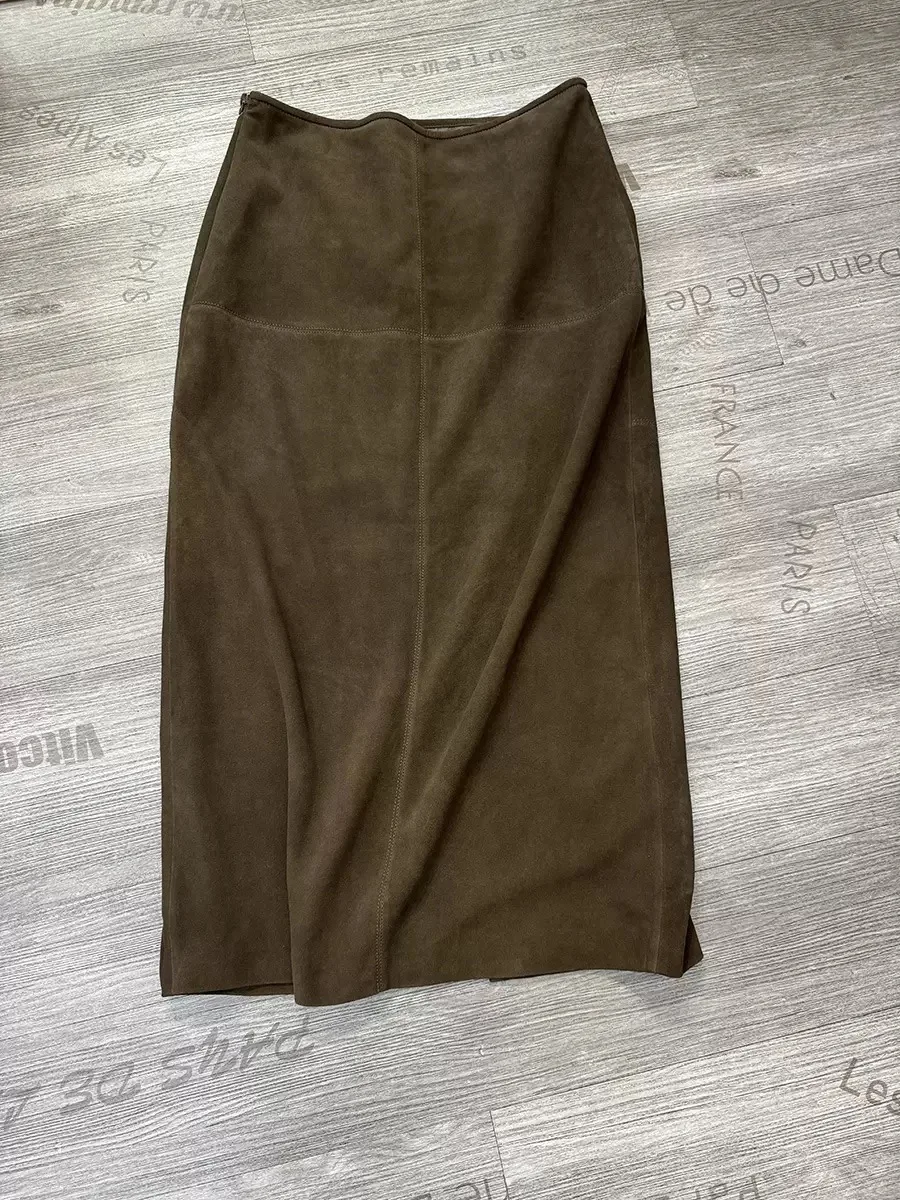 Retro High Grade Suede Real Leather Long Skirt 80cm For Women Upgraded Imported Jupe Back Split Waist Loop Faldas Ankle-Length