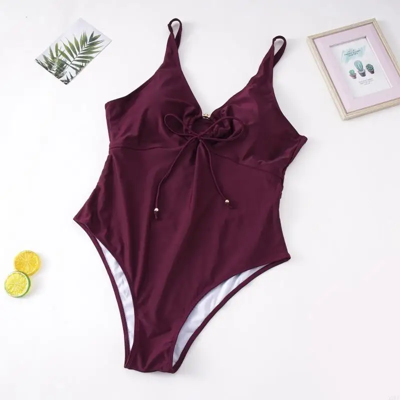 

X9FF Sexy Ladies Beach Color Soft Folds One-piece Swimsuit Female