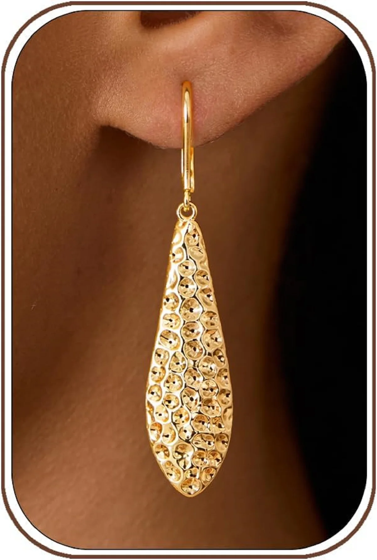 Gold Drop Earrings for Women Large Teardrop Earrings Hammered Dangle Leverback Hook Earring 18K Gold Plated Dangle Earrings Gold
