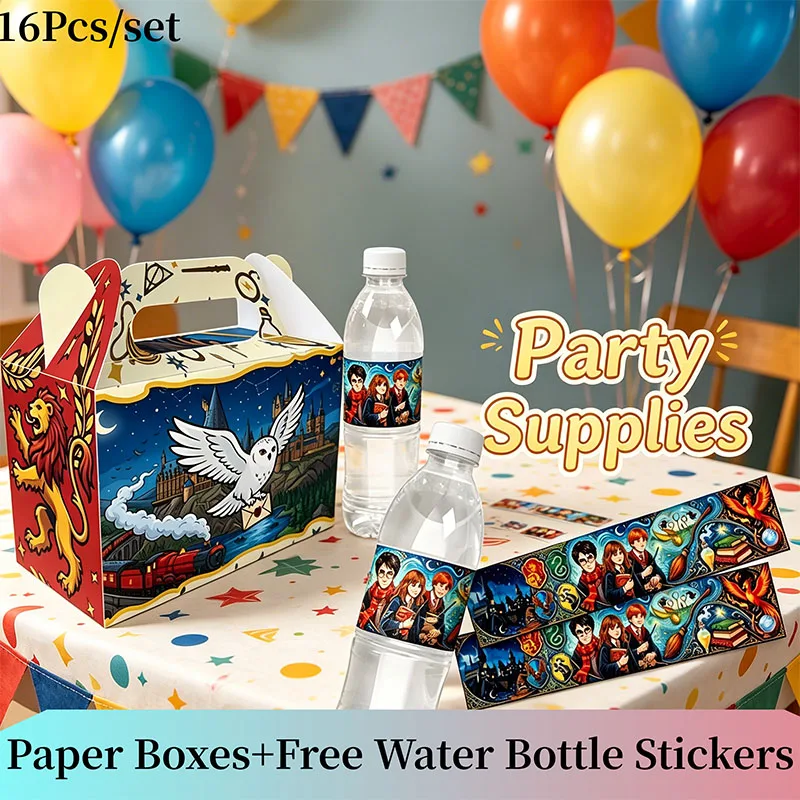 Cajas de Papel de la Academia Mágica de Warner Bros, Pegatinas para Botellas de Agua, Etiquetas, Edición Combinada, Colección de Magos, Fiesta de Cumpleaños de Anime