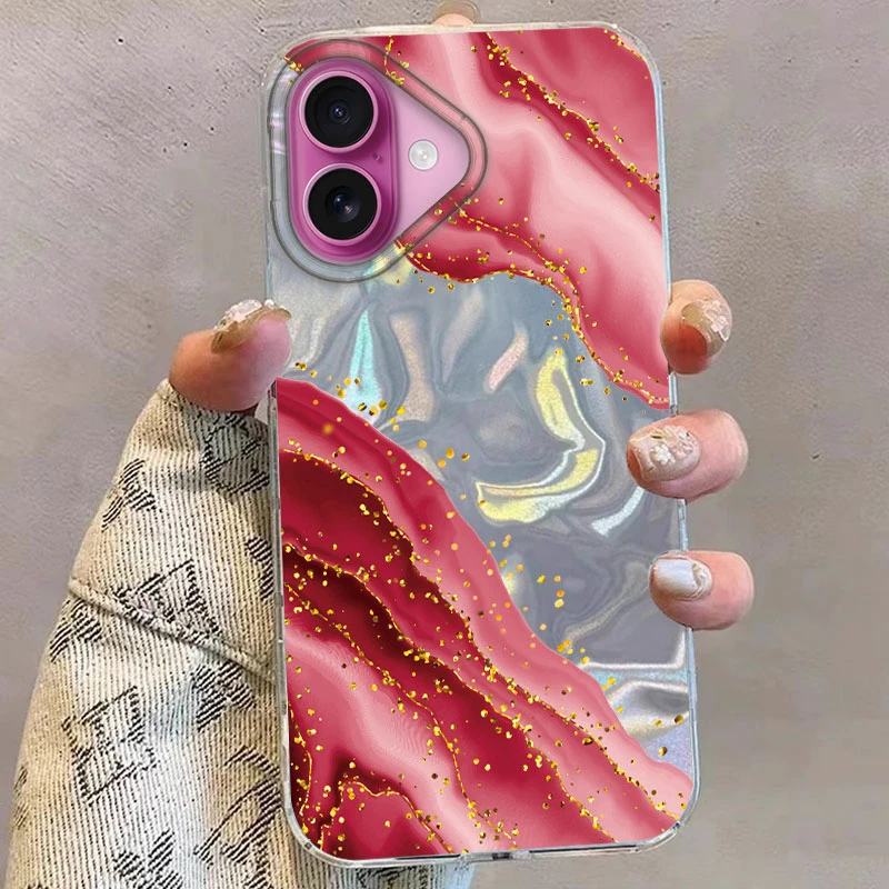 Für iPhone 16 15 14 13 12 Pro Max Plus 11 16E 7 8 SE 2020 2022 X XS XR Handyhülle Mode Glitzer Marmor Blumen Muster Cover