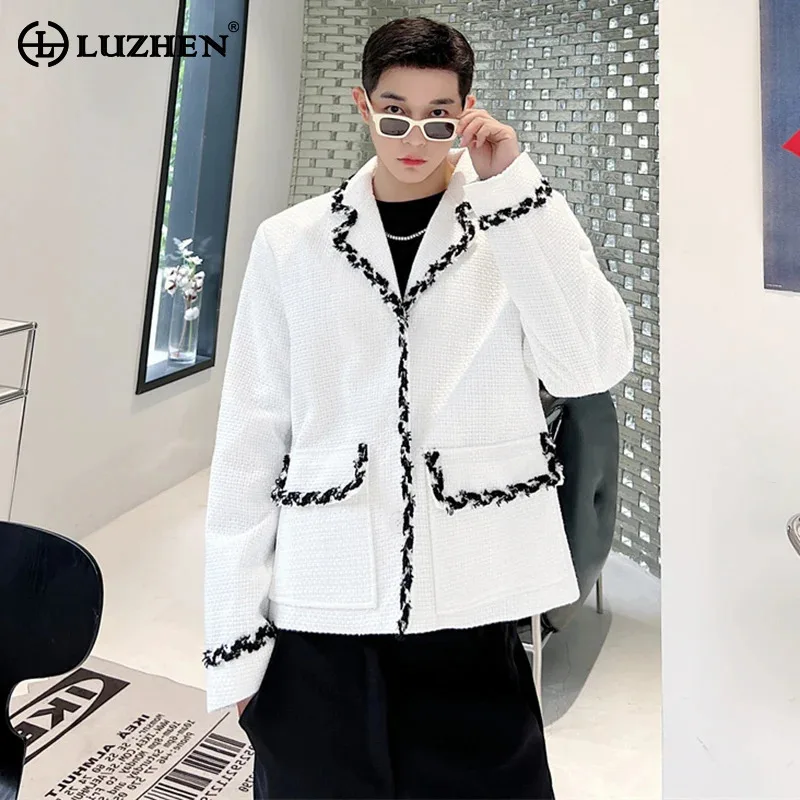 

LUZHEN Edge Color Contrast Splicing Design Blazer Coat Men's Elegant 2024 Luxury Fashion Original Street Korean Outerwear LZ3117