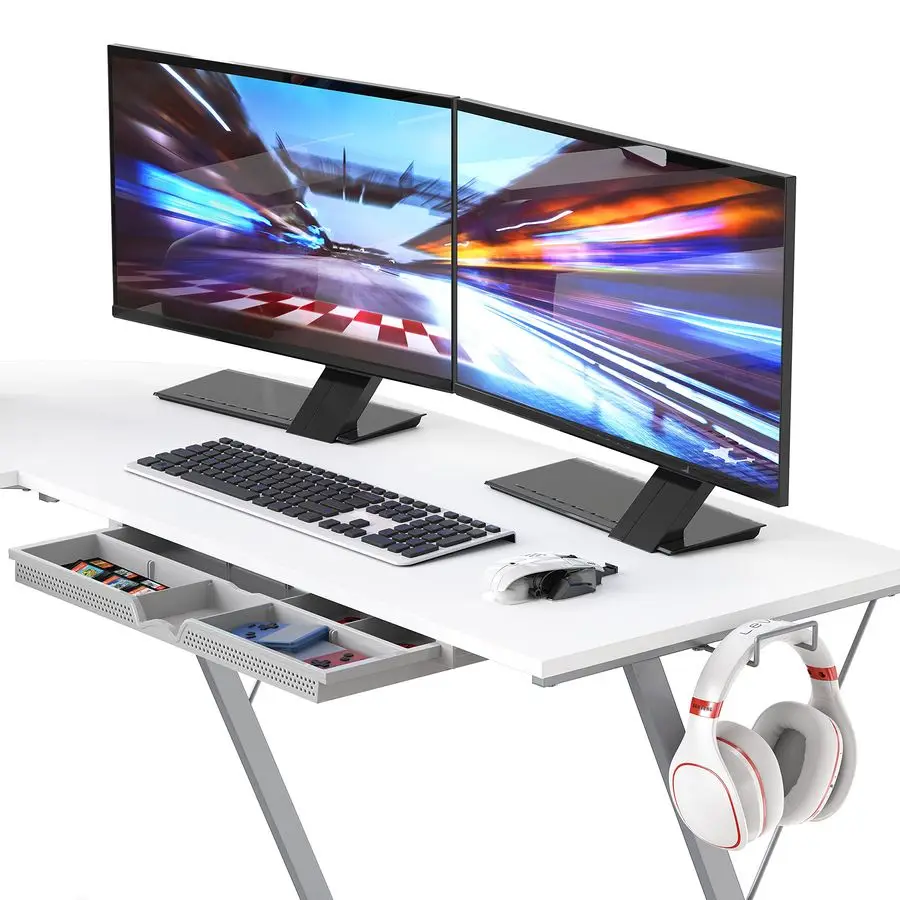 51 x 51 Inches Vista LShaped Desk with Monitor Stand and Drawer, White