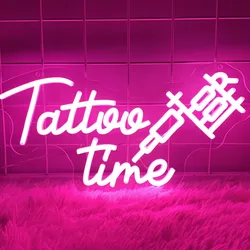 Tattoo Time Neon Light Tattoo Salon Studio Home Decor Decorazione della stanza Luci a LED Cartello Tattoo Parlor Shop Decor Insegna luminosa