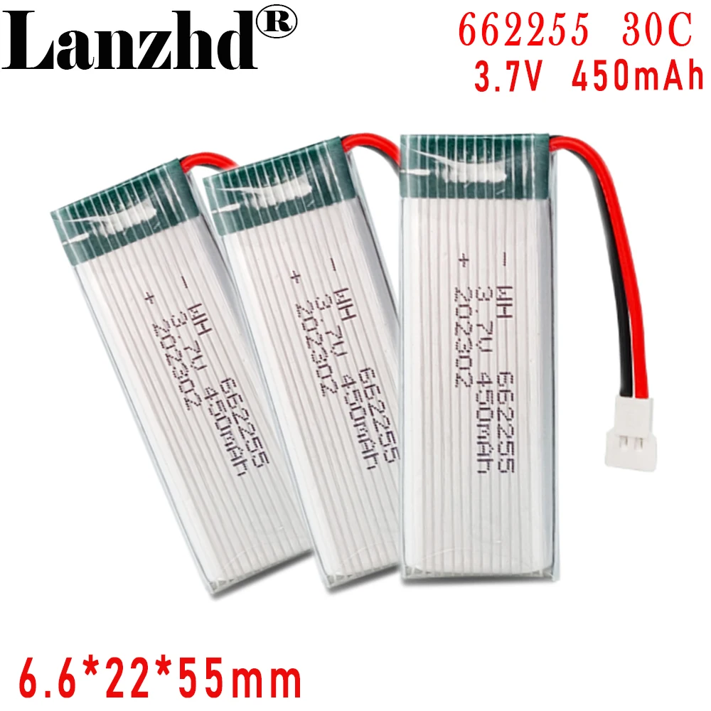 New High rate Li polymer Lithium Battery 662255 450mAh 30C For Drone model airplane model UAV foam aircraft model 55*22*6.6mm