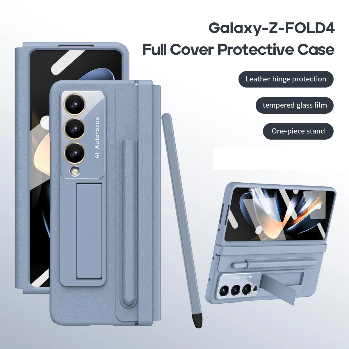 

Luxury Fine Leather Grain Hinge Protection Phone Cover for Samsung Galaxy Z Fold 6 5 4 Case with Screen Protector Touch Pen