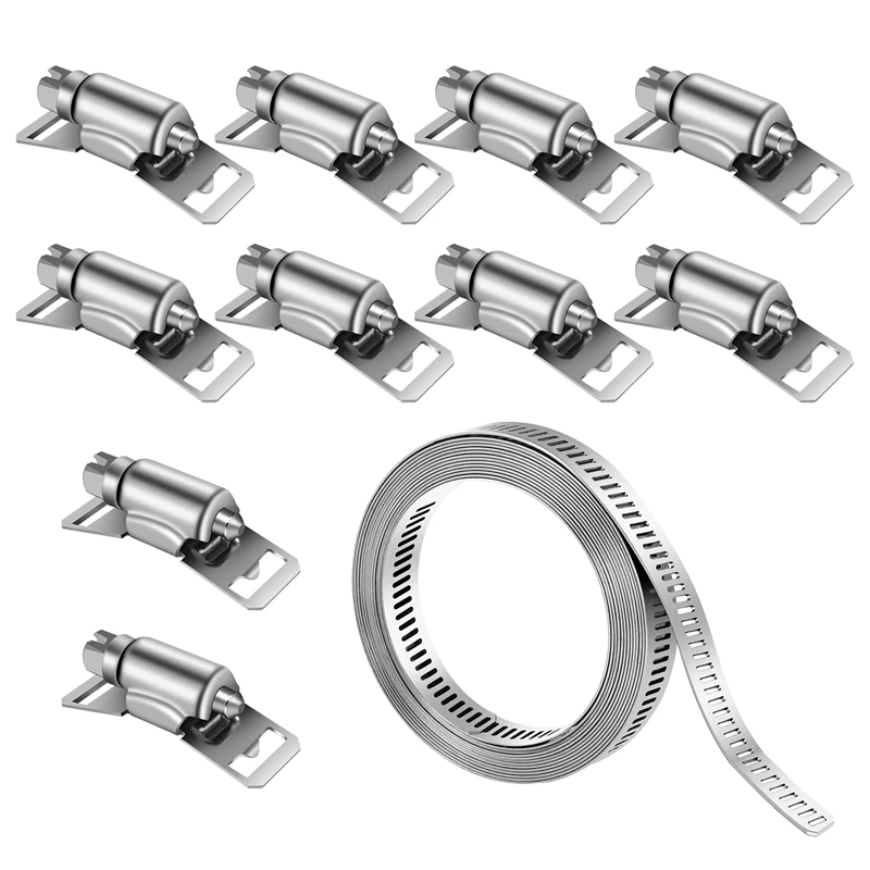 Hose Clamp DIY Clamp Hose Clamp Pipe Hose Stainless Steel Silver 9.84Ft Adjustable Band With 10 Pieces Attachment