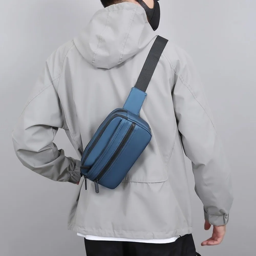 

Casual PU Men's Waist Bag Adjustable Single Shoulder Crossbdoy Chest Bag Multilayer Multifunctional Running Pouch Belt Men