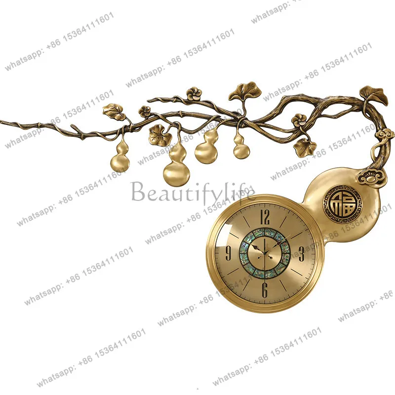 

New Chinese brass gourd living room large wall clock home light luxury