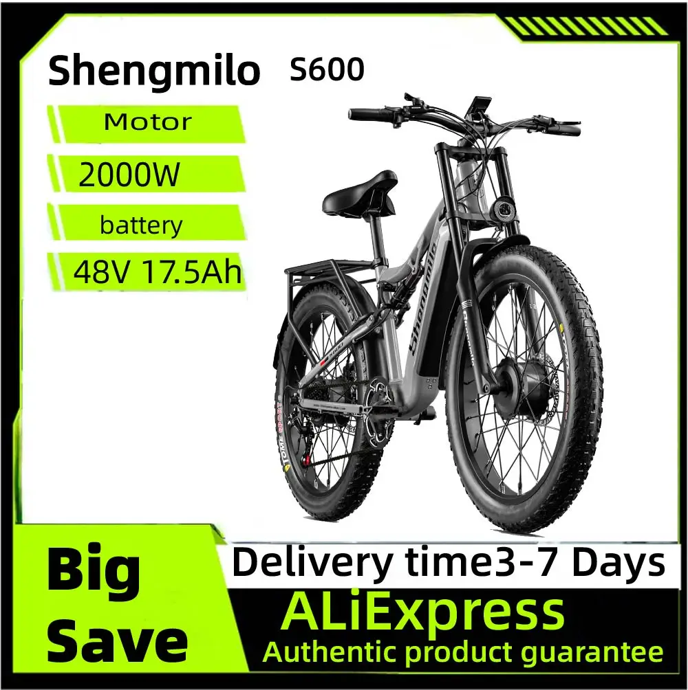 

Shengmilo S600 Adult 2000W Electric Bicycle Men's E-Mountain ebike with Two Motor, 48V840WH Battery,26" Fat Tire Electric Bike