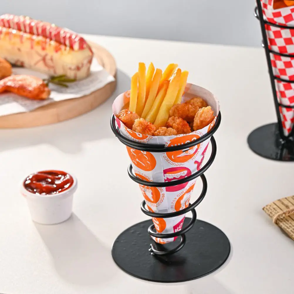 French Fries Cone Holder Stand Heavy Duty Welded Steel Snack Serving Rack for Fried Chicken Chips Appetizers Dessert Display