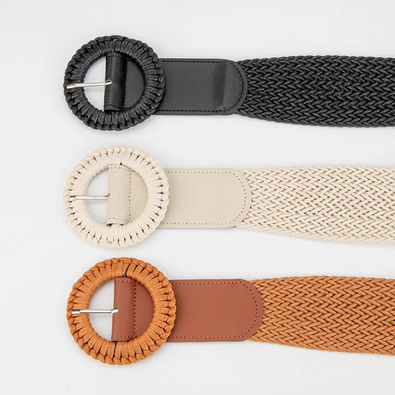Western Woven Wide Bohemian Split Leather Women Waist Band Fashion Braided Belt for Dress Jeans Coat