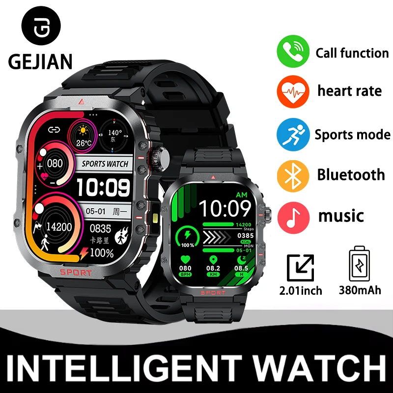 

GEJIAN новые водонепроницаемые мужские умные часы 1ATM 380 мАч со светодиодной подсветкой, уличные военные Bluetooth-вызовы, Android IOS, универсальные часы
